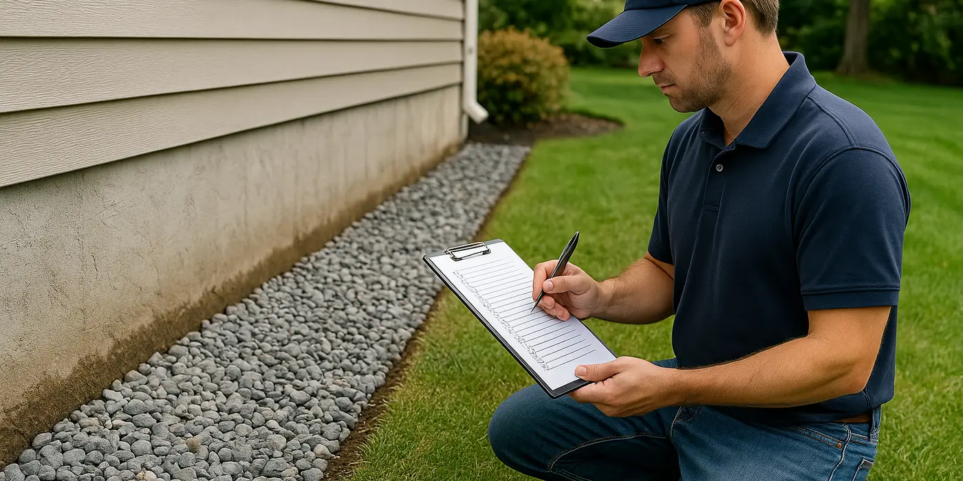 a french drain contractor writting on a clipboard  from Dallas French Drain Installation in Dallas, TX - cost to put in a french drain