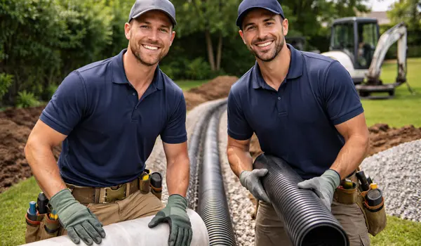 2 french drain contractors smiling at the camera from Dallas French Drain Installation in Dallas, TX - french drain in crawl space