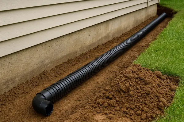 a pipe laid on a ditch from Dallas French Drain Installation in Dallas, TX - french drain in crawl space