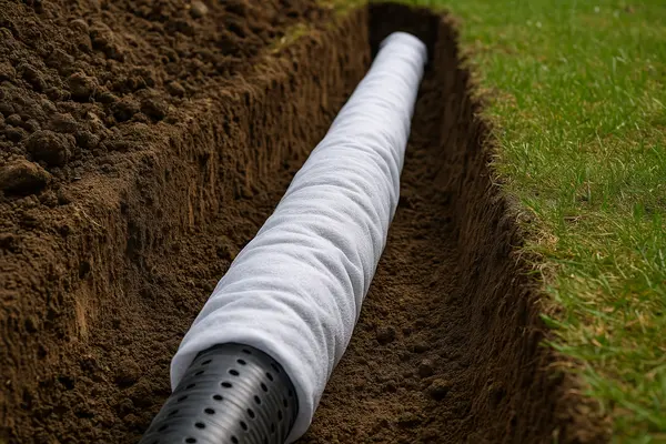 a ditch with a perforated pipe in it from Dallas French Drain Installation in Dallas, TX - french drain in crawl space