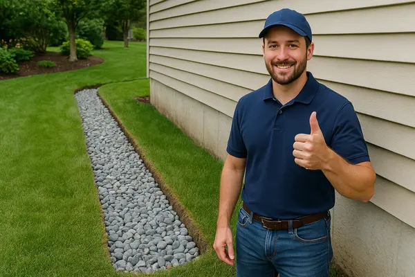 a french drain worker giving a thumbs up from Dallas French Drain Installation in Dallas, TX  