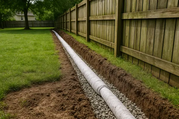 a pipe line laid on a large ditch from Dallas French Drain Installation in Frisco, TX - frisco TX