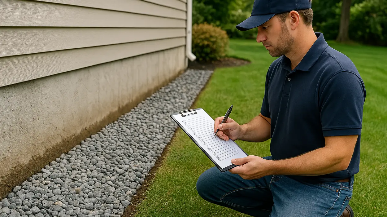 a french drain contractor writting on a clipboard  from Dallas French Drain Installation in Garland, TX - Garland TX