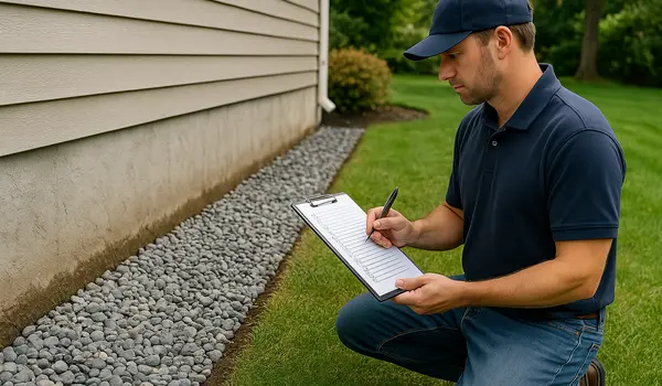 a french drain contractor writting on a clipboard  from Dallas French Drain Installation in Garland, TX - Garland TX