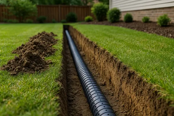 a pipe laying in a ditch from Dallas French Drain Installation in Dallas, TX - interior french drain