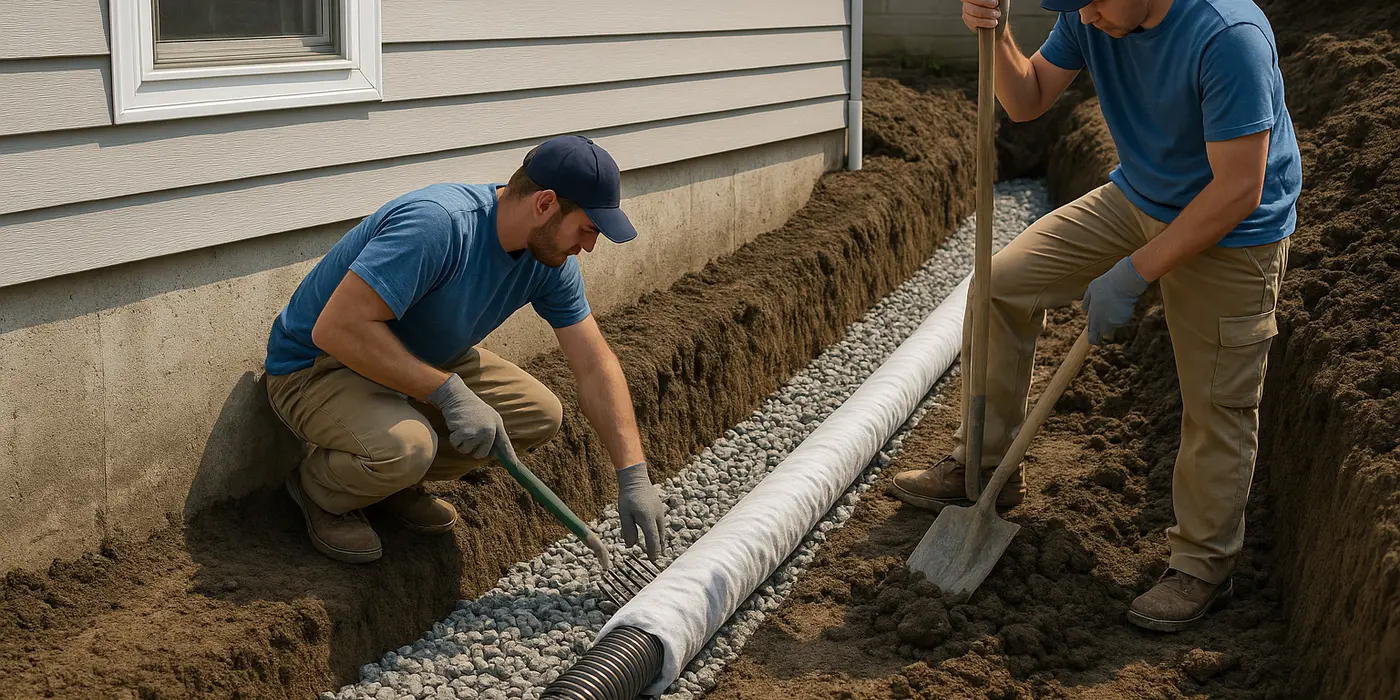 2 contractos working on a french drain project from Dallas French Drain Installation in Plano, TX - Plano TX