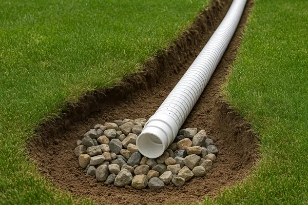 a large pipe in a ditch from Dallas French Drain Installation in Plano, TX - Plano TX