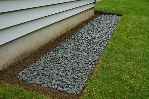 a gravel-filled ditch from Dallas French Drain Installation in Richardson, TX - Richardson TX